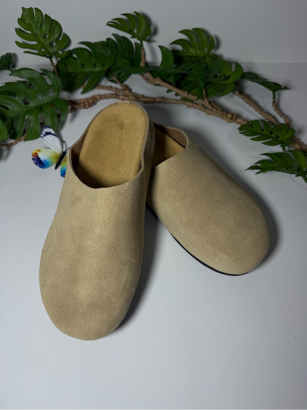 The Row Beige Suede Slip-On Clogs